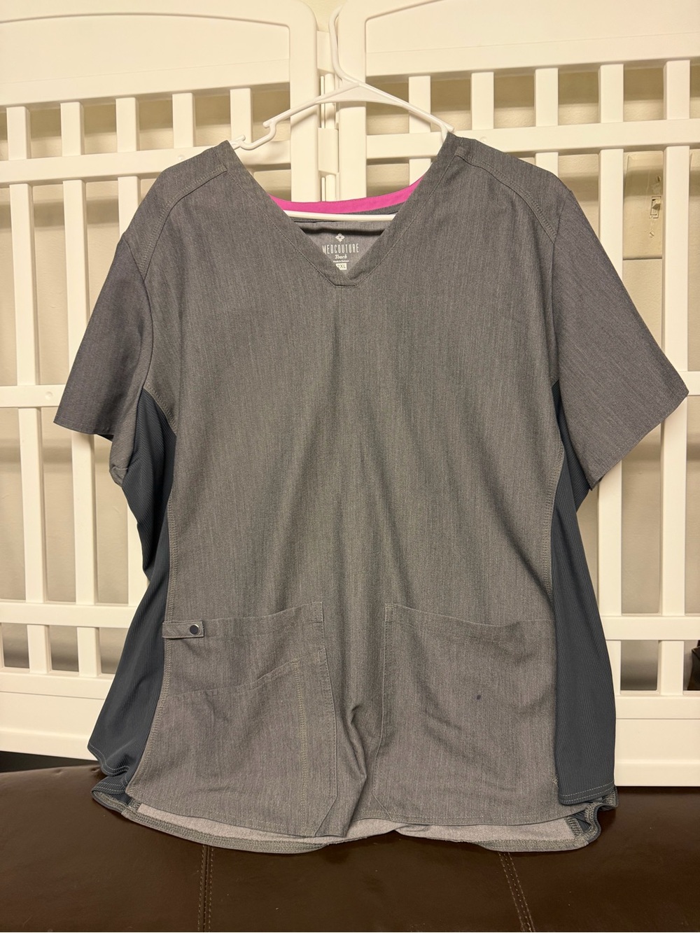 Grey Women’s V-Neck Scrub Top with Side Panels